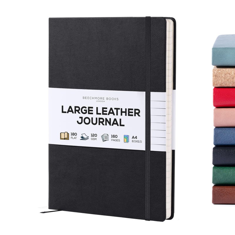 بيتش مور بوكس كتب Beechmore دفتر يوميات مبطن 8.5 × 11.5 بوصة A4 160 صفحة مبطنة بغلاف جلدي مجلات جلدية للنساء والرجال للكتابة والدفاتر للعمل - صندوق هدايا ورقي سميك 120 جرام في المتر المربع متضمن - Image 1